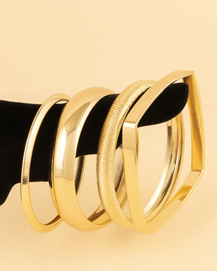 Gold Multi-Shape Shiny 4 Piece Set Bracelets