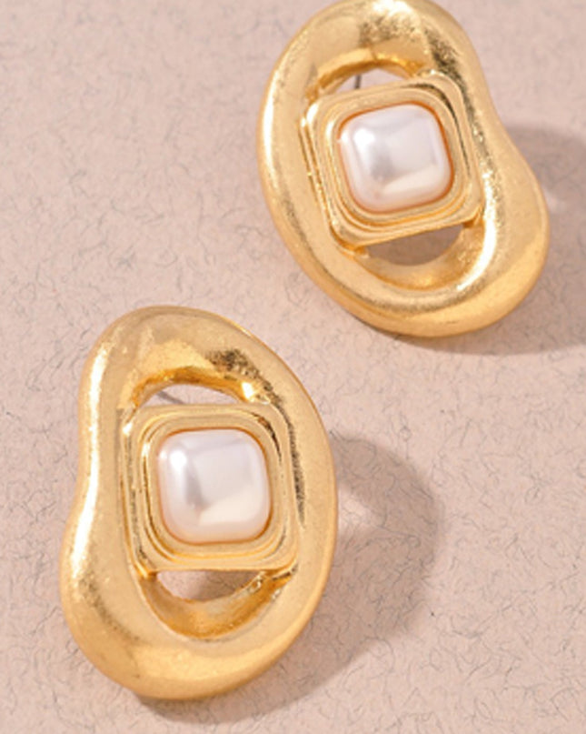 Gold Stone Pearl Earrings