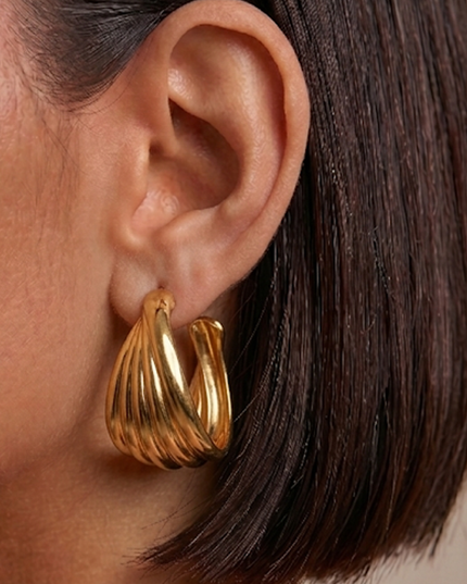 Gold Twist Metal Striped Hoop Earrings