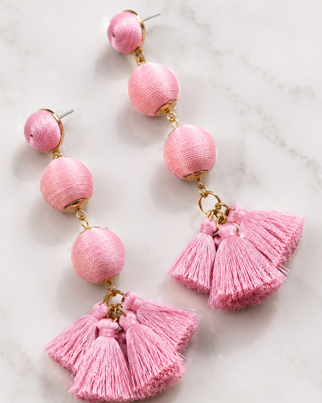 Pink Tassel Drop Earrings