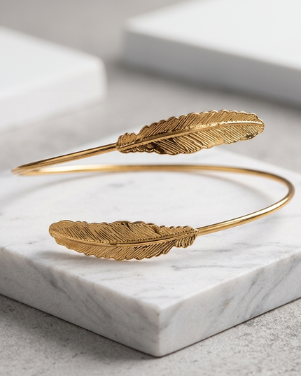 Gold Feather Arm Cuff Bracelet