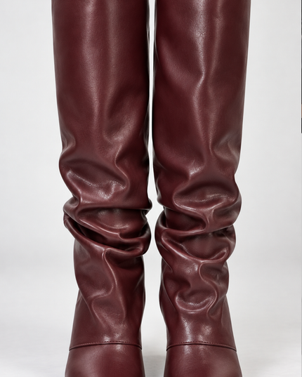 Wine Knee-high Slouch Boots