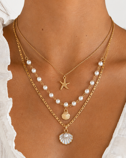 Gold Pearl & Starfish Necklace