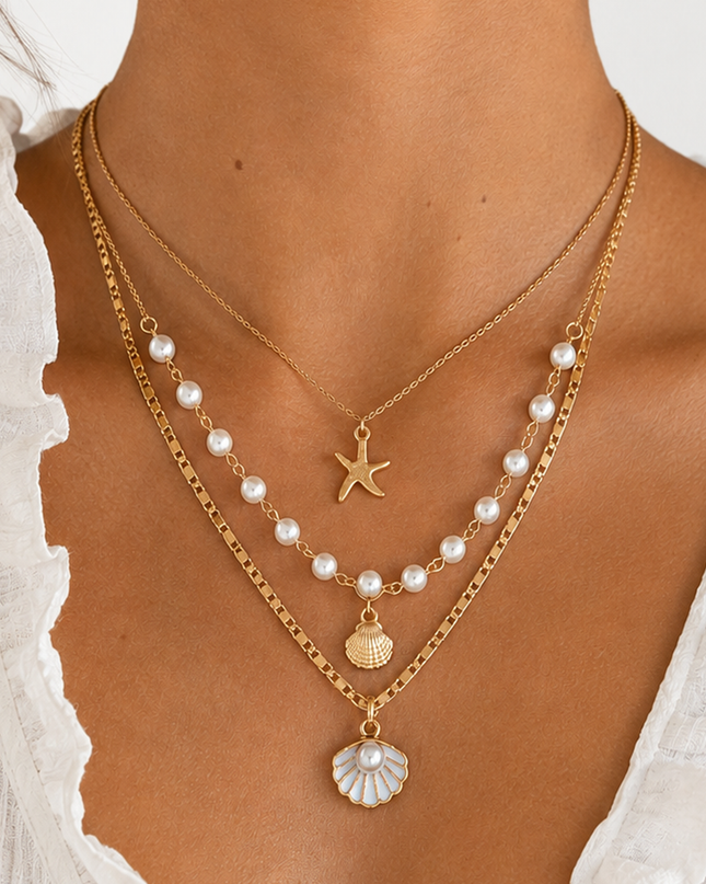 Gold Pearl & Starfish Necklace