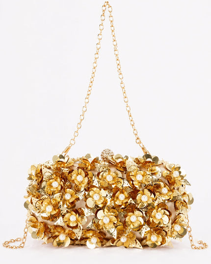 Gold Pearl & Petal Evening Clutch
