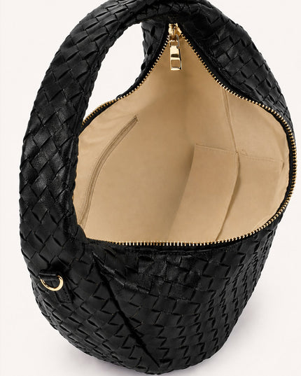 Black Braided Half-Moon Shoulder Bag