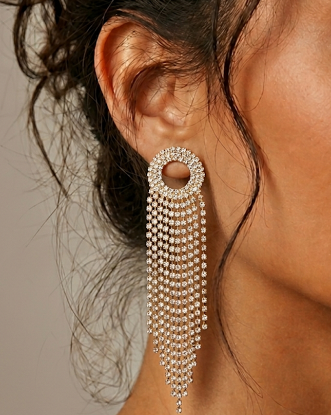 Gold Rhinestone Fringe Earrings