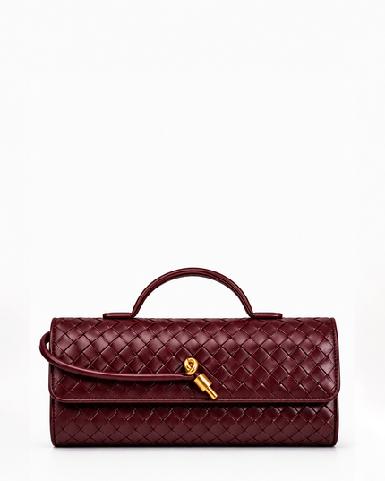 Burgundy Woven Clutch Handbag
