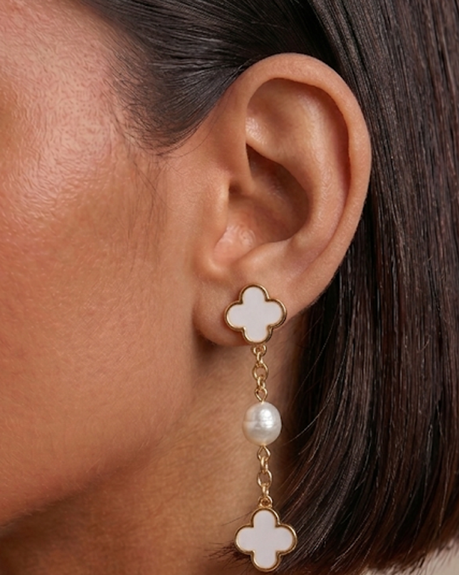White & Fresh Water Pearl Chain Earrings