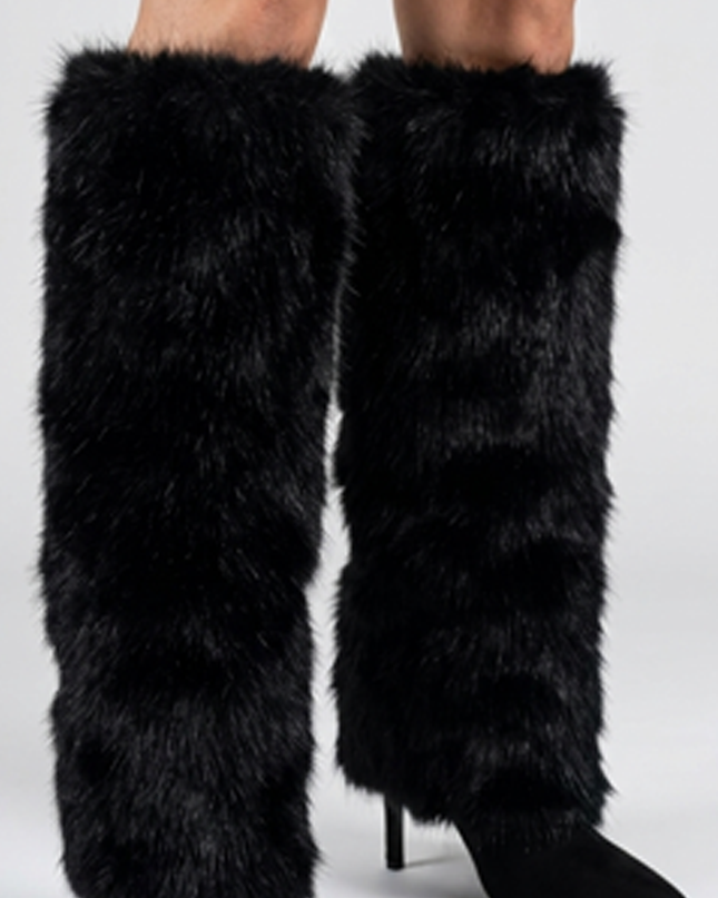 Black Faux Fur High Heel Boots