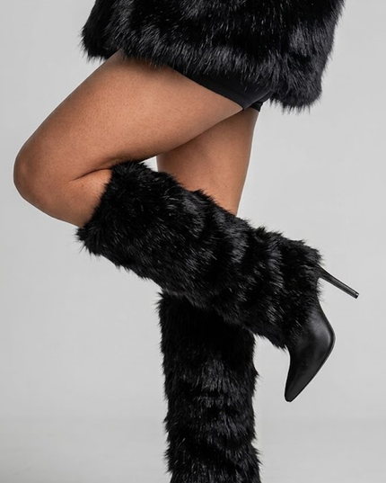Black Faux Fur High Heel Boots