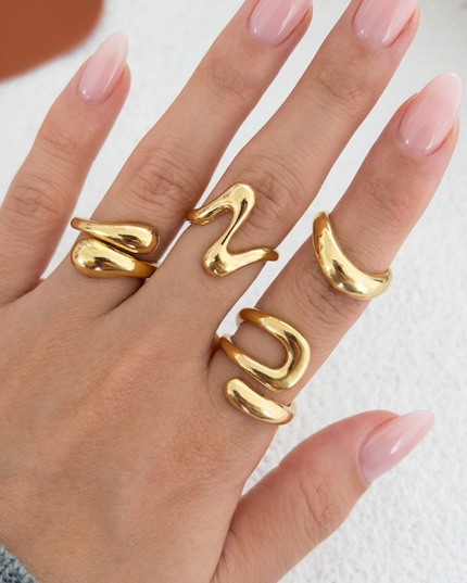 Gold Abstract Wave Ring Set