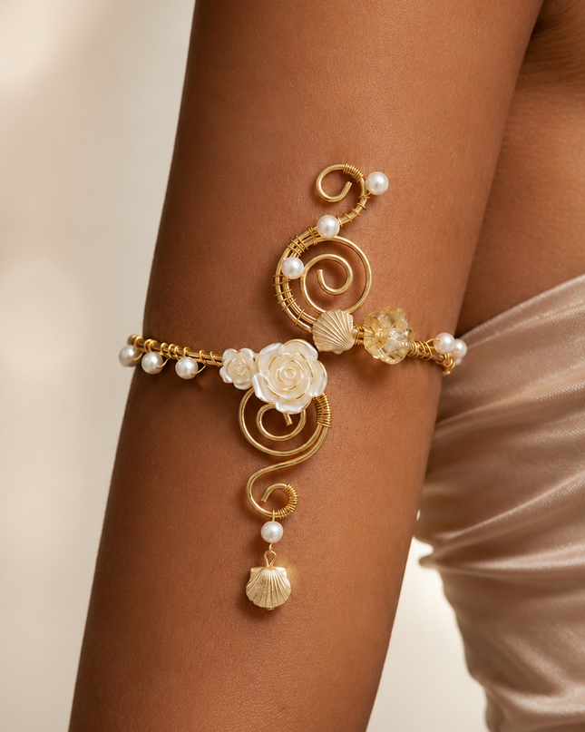 Gold Floral Pearl Arm Cuff