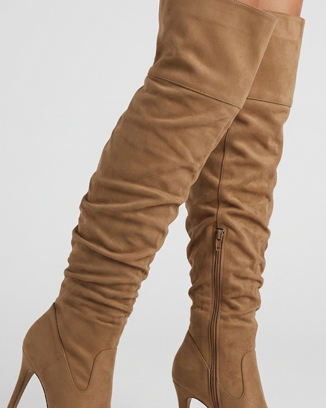 Taupe Knee High Heel Boots