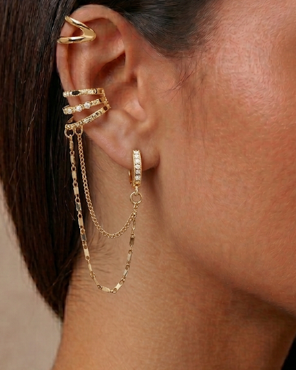 Gold Draped Chain Ear Cuff Earrings
