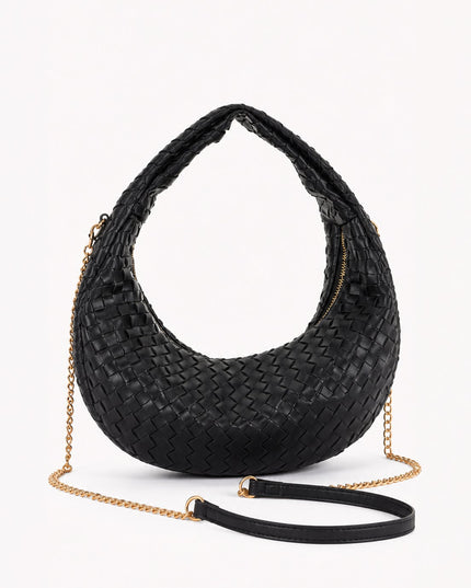 Black Braided Half-Moon Shoulder Bag