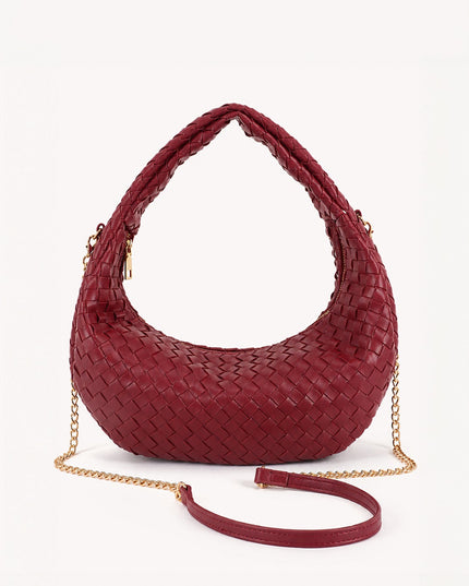 Burgundy Braided Half-Moon Shoulder Bag