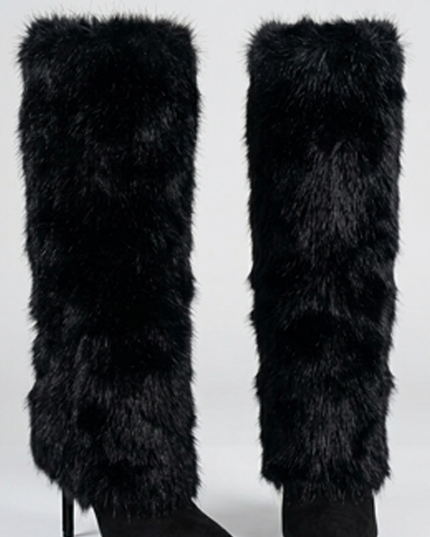Black Faux Fur High Heel Boots