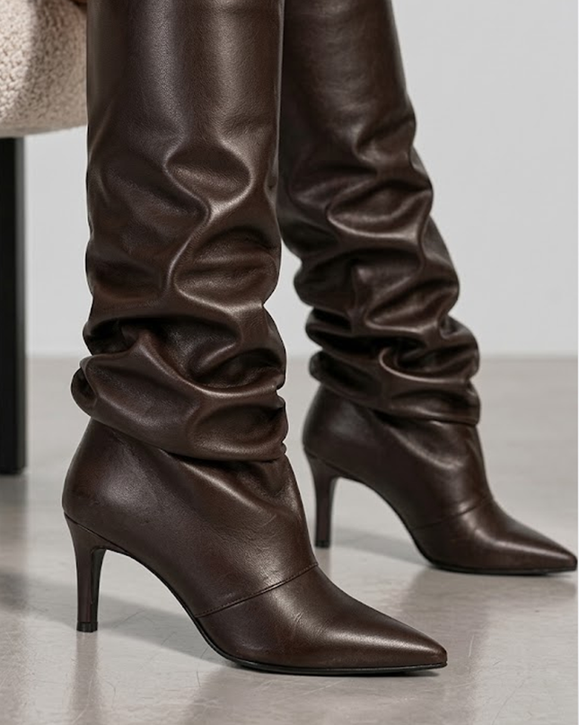 Brown Knee-high Slouch Boots