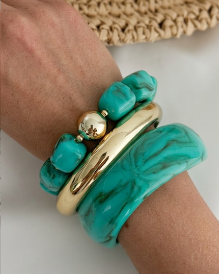 Turquoise piece Bangle & Beaded Bracelet Set