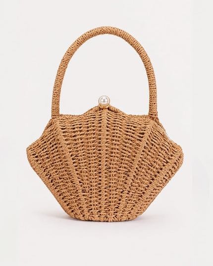 Beige Shell Bamboo Clutch Bag