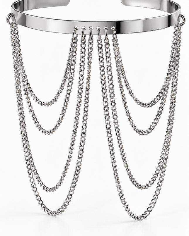 Silver Layered Chain Arm Cuff Bracelet
