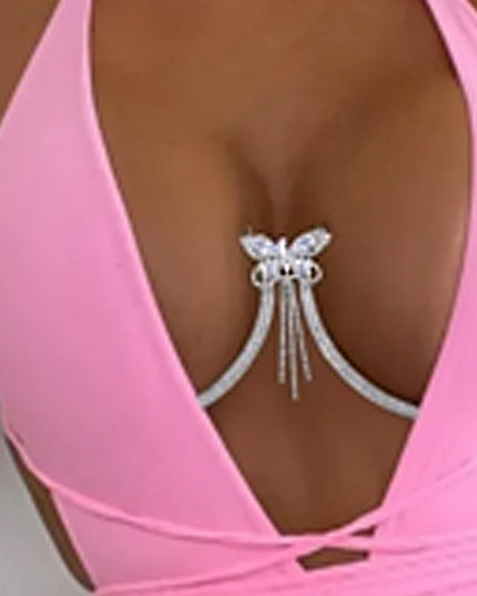 Silver Butterfly Crystal Bra Chain