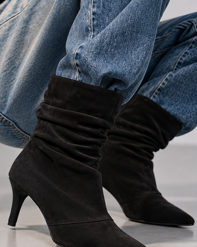 Black Suede Pointed Toe Ankle Boots