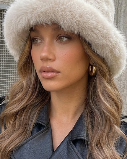 White Faux Fur Bucket Hat