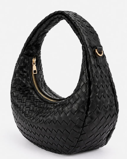 Black Braided Half-Moon Shoulder Bag