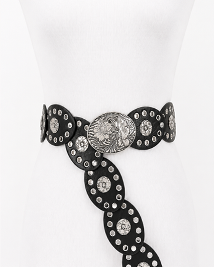 Silver Faux Leather Oval Vintage Belt