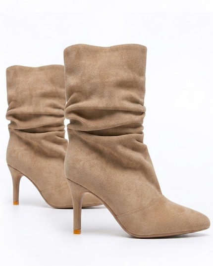 Taupe Suede Pointed Toe Ankle Boots
