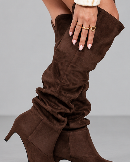 Brown Suede Ruched Boots