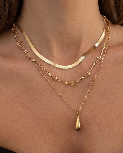 Gold Layered Teardrop Chain Necklace