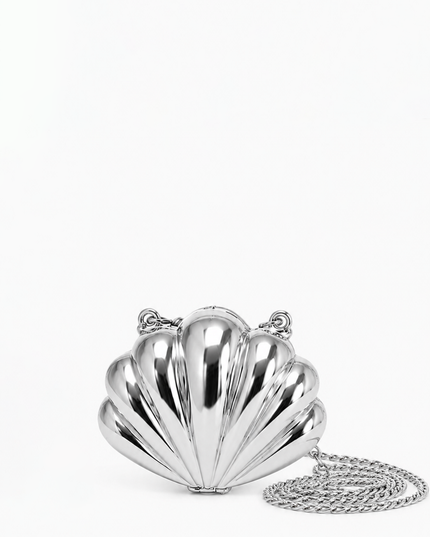 Silver Shell Metal Mini Clutch Purse