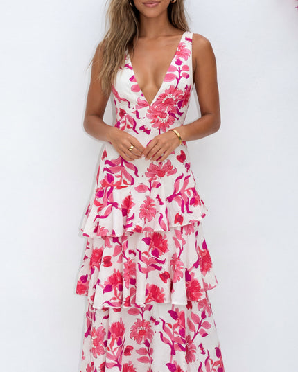 Pink Multi Floral Tiered Maxi Dress
