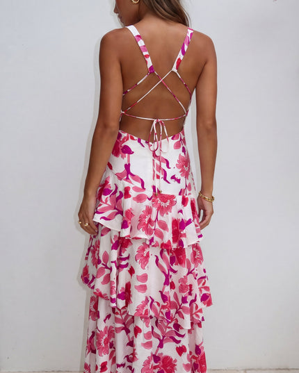 Pink Multi Floral Tiered Maxi Dress