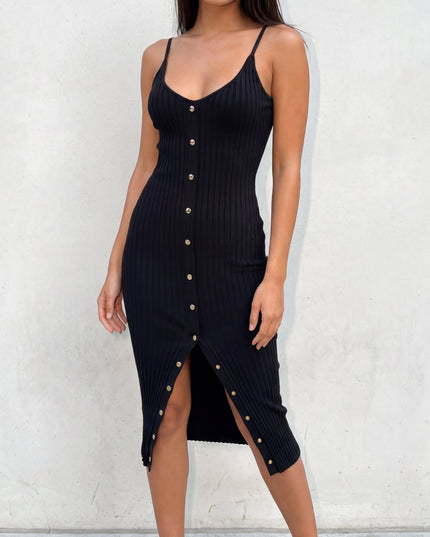Black Ribbed Midi Dress