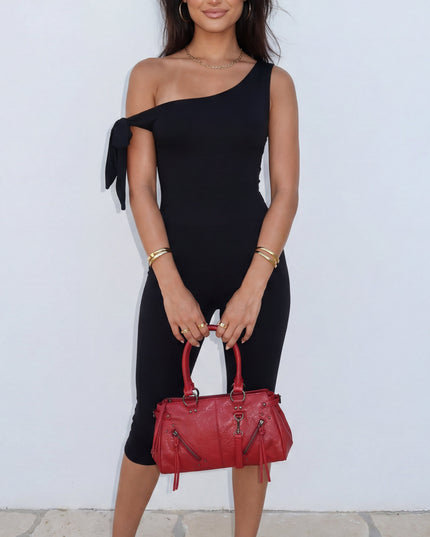 Black Off Shoulder Tie Capri Jumpsuit