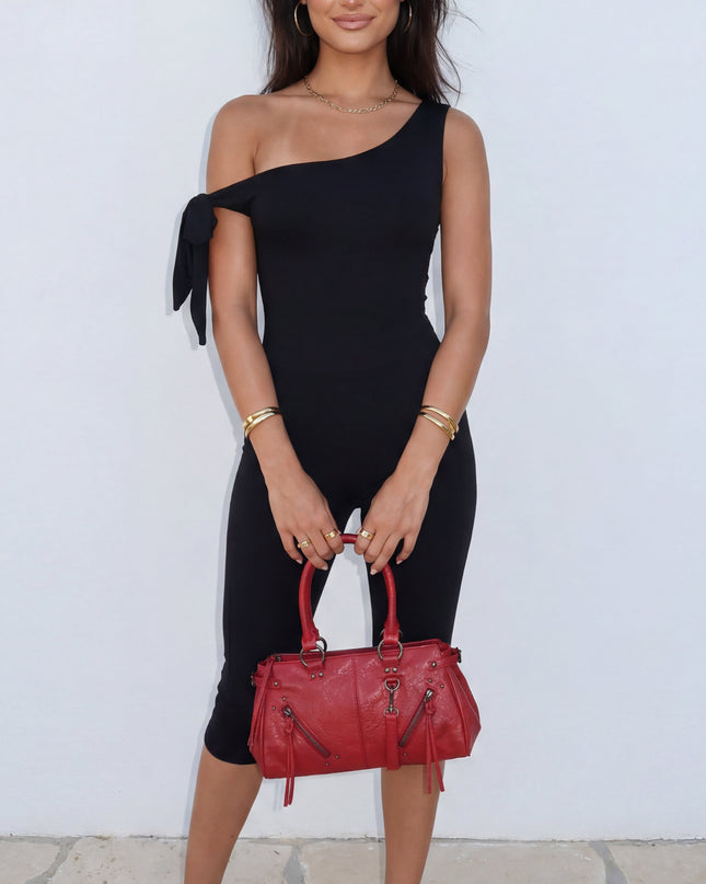Black Off Shoulder Tie Capri Jumpsuit