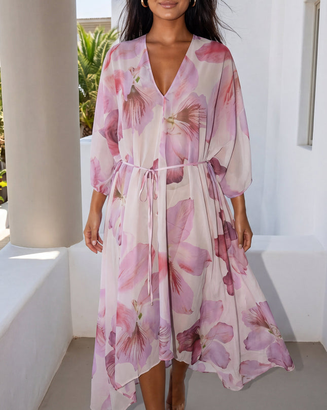 Pink Multi Floral Cover Up Midi Dress