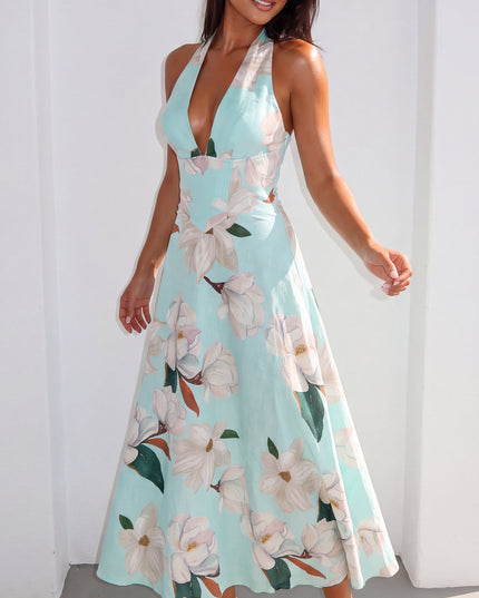 Mint Blue Floral Maxi Dress