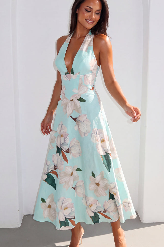 Mint Blue Floral Maxi Dress