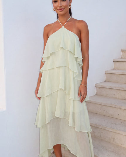 Sage Green Tiered Ruffle Maxi Dress