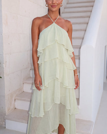 Sage Green Tiered Ruffle Maxi Dress