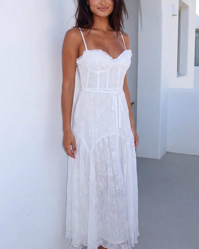 Off White Lace Trim Maxi Dress