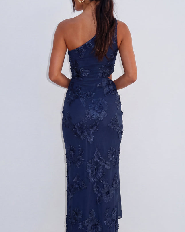 Navy Blue Embroidered Cutout Maxi Dress