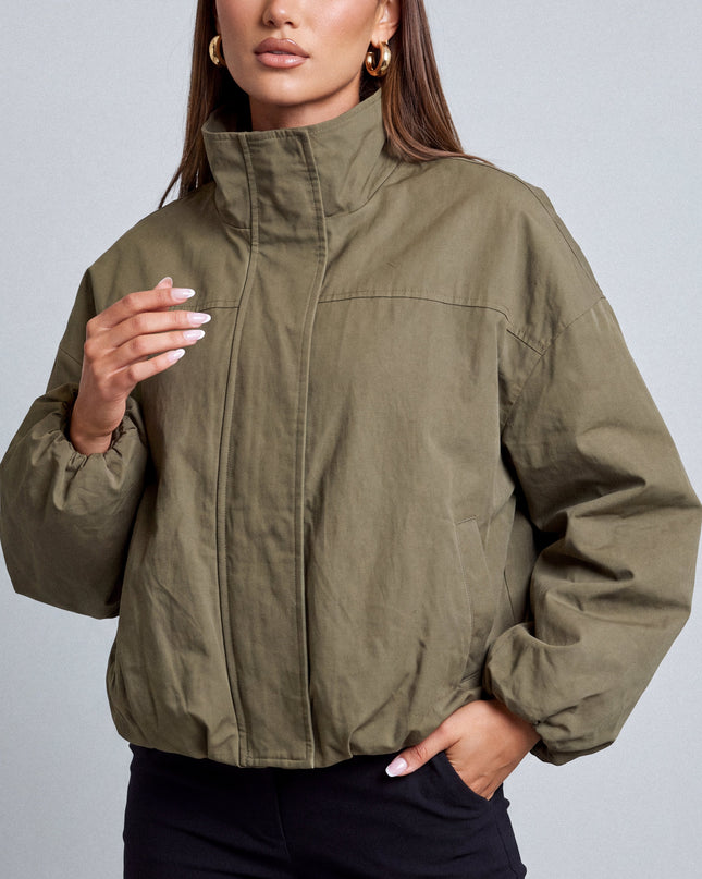 Olive Green Funnel Neck Balloon Jacket