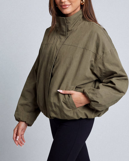 Olive Green Funnel Neck Balloon Jacket