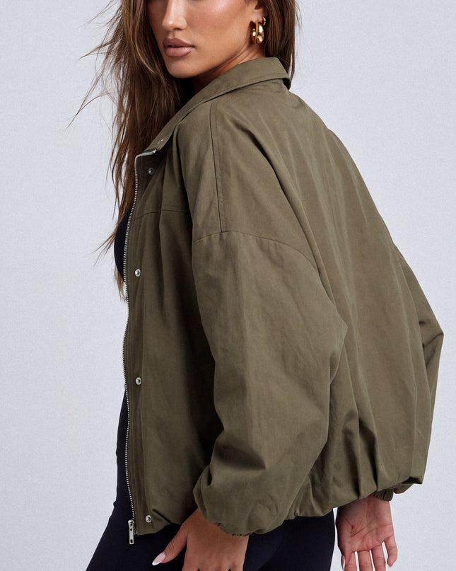 Olive Green Funnel Neck Balloon Jacket